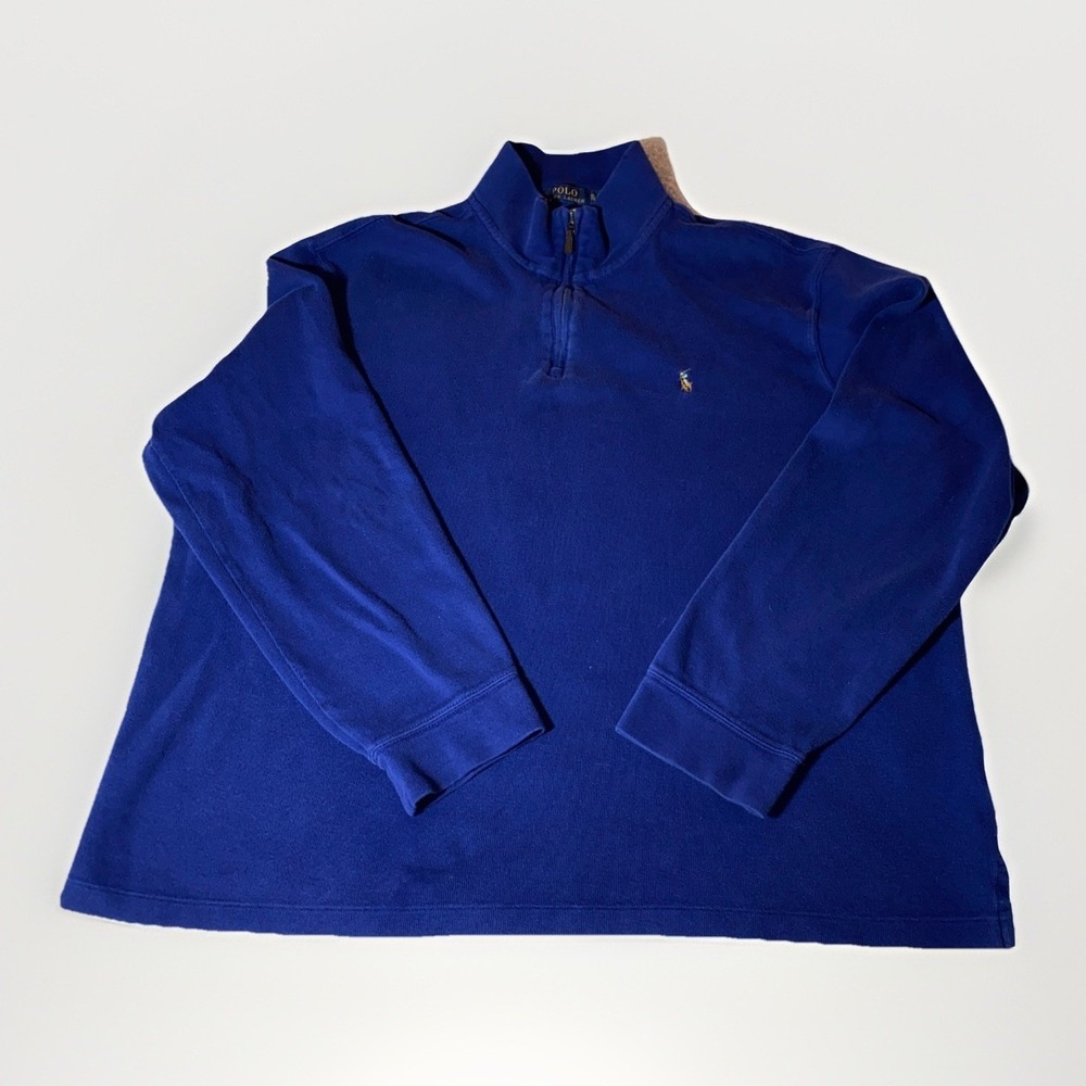 Polo Ralph Lauren Men's Blue Estate Rib 1/4 Zip Pony Pullover Sweater Size XL